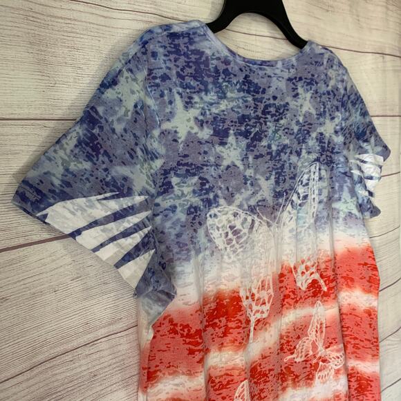 FRESH Red White Blue Butterfly Top Jeweled Stars and Stripes Size 1X - Picture 14 of 15